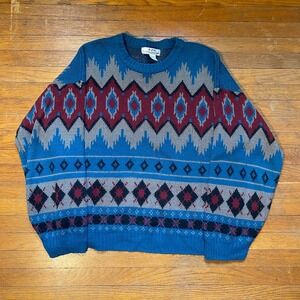 Townsend & Lake Vintage Mens Large Southwestern Geometric Knit Sweater Teal Blue